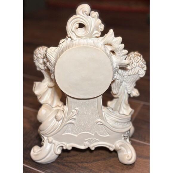 Vintage Double Angel Resin Desk Mantel Quartz Clock White/Gold Working - Picture 3 of 10